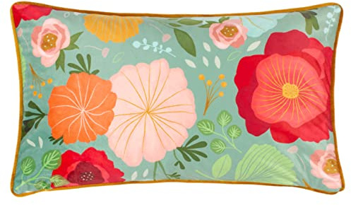 Kate Merritt Duck Egg Floral Feather Filled Cushion, Multicolour, Square