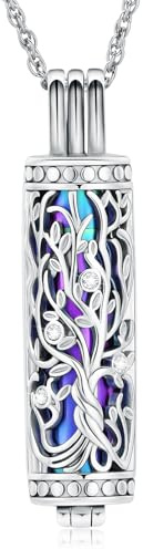 shajwo Cylinder Cremation Jewelry Tree of Life Urn Ashes Necklace for Women Men Vial Cremation Ash Pendant Loved One Memorial Jewelry,Rainbow