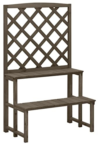 homiuse Blumentreppe 70x42x115cm Massivholz Tanne PflanzenstäNder Pflanzenregal BlumenstäNder Holz Blumenhocker Holz Pflanzentreppe Plant Stand Pflanzen StäNder Blumenregal Holz mit Rankgitter Grau