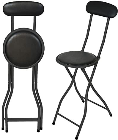 SuperGift.com Round Compact Padded Folding High Back Stool Chair with Back Rest for Breakfast, Office, Kitchen, Desk, Bar (Black) (HOM 74)