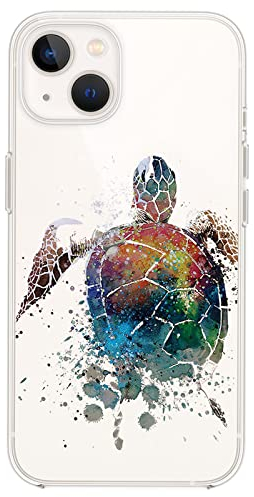 FancyCase Kompatibel mit iPhone 14 Hülle (6,1 Zoll) - Coole Regenbogenschildkröte Design Ozean Tier Strand Muster Flexible TPU Schutzhülle Klar Case (Regenbogen Schildkröte)