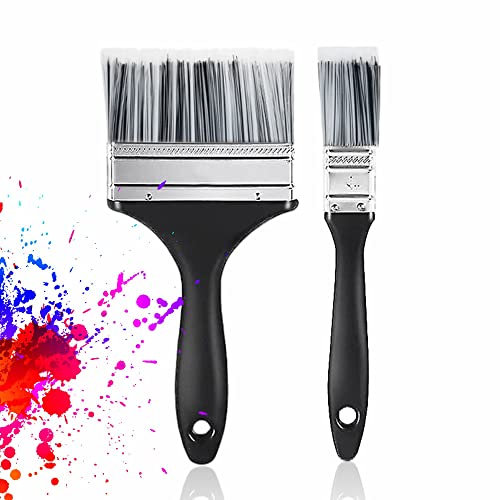 Wallpaper Brush Heavy Duty Paint Brush Set Synthetic Bristles Durable Handles Chip Brush Suitable for Wall Paint Stains Varnishes DIY Painting Doors Sheds Ceiling Home Decor (1 & 4 Inch) (2pc)