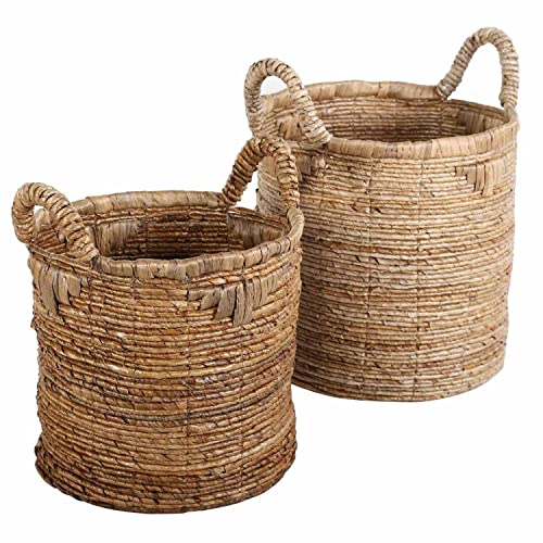 Flechtkorb ALYA 2er Set Mittel Natur rund aus Bananenblatt geflochten | Allzweckkorb Boho Chic Wäschekorb Obstkorb Gemüsekorb Natur-Korb mit Henkel | HAR0028