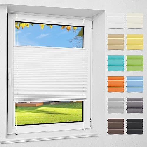 Atlaz Plissee Klemmfix ohne Bohren, 75x210cm(BxH), Weiß, Plisseerollo Fensterrollo mit Klemmträger, Faltrollo Jalousie für Fenster und Tür, Blickdicht, Sichtschutz und Sonnenschutz