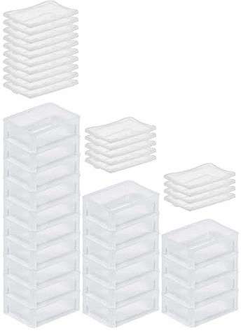 PROREGAL SuperSparSet 20x Transparenter Eurobehälter BasicLine mit geschlossenem Griff & Klickdeckel | HxBxT 7x15x20cm | 1,3 Liter | Eurobox Transportbox Transportbehälter Stapelbehälter