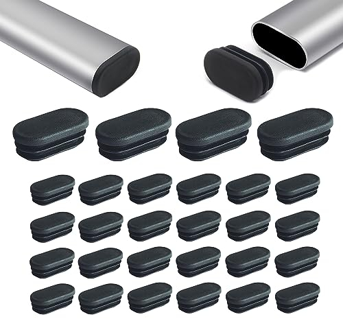 Zaky Lot de 30 embouts ovales en plastique pour pieds de table, 23 x 12 mm, noir