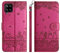 Aisenth Handyhülle für Samsung Galaxy A12/M12, Katze, Schmetterlings Muster Leder Handytasche Brieftasche Klapphülle Etui Flip Case Schutz Hülle mit Ständer, Magnet, Kartenfächer -Violett Rot