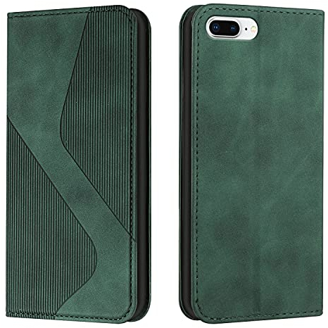 NEXCURIO Handy Hülle für Apple iPhone 7 Plus/iPhone 8 Plus Handyhülle mit Kartenfäch Klapphülle Klappbar Schutzhülle Leder Flip Wallet Case Cover Tasche Handytasche Stoßfeste - Grün