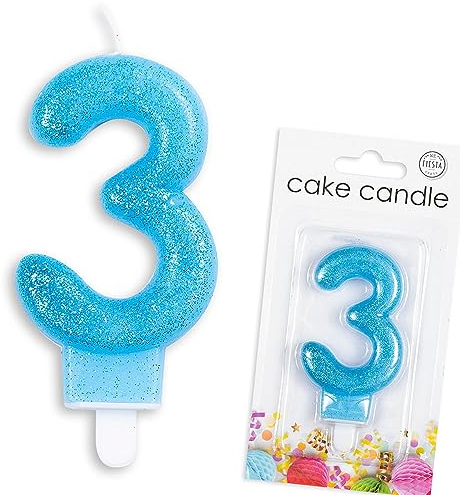 Zahlenkerze von 0-9 in Blau mit Steckfuß | Zahlenkerze, ca. 9cm x 4,5cm groß | Babyblau Deko Geburtstag Geburtstagskerze Zahlen Kerze, Farbe: Blau, Größe: Zahl 3
