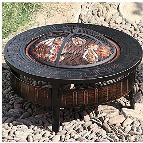 Feuerstelle für den Außenbereich, 32-Zoll-Lagerfeuerstelle, holzbefeuerte Feuerschale, Grill mit Netz-Funkensieb-Abdeckung, Rost, Schürhaken