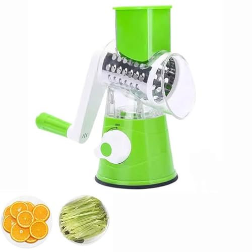 ZAIED Grattugia per Formaggio con Manovella,Tagliaverdure Manuale,Grattugia Rotativa per Cucina,Affetta Patate A Mano,Trituratore per Alimenti con 3 Lame A Tamburo,per Patate,Carote,Verde