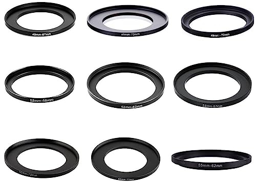 ICOBES 50 Stück 49–67 49–72 49–77 52–58 52–62 52–67 52–72 52–77 55–62 mm Metall Step Up Rings Lens Adapter Filter Set (Size : 52-72mm)