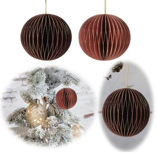 LS-LebenStil Papier Set Deko-Anhänger 2X Wabenball Alt-Rosa Bordeaux 6cm Weihnachten Baumschmuck Wabenball Honeycomb Chrsitbaumschmuck