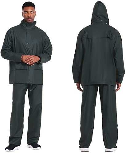 Navis Marine Herren PRO Regenanzug Satz - Wasserdicht & robust für extremes Wetter mit verstellbarer Kapuze, Stretch & elastischem Bund für Beruf & Outdoor JourneyMan WS-001(Armeegrün,2XL)
