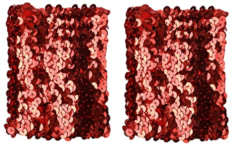 iiniim Damen Armstulpen Glitzer Handstulpen Pailletten Armbänder Kurz Fingerlose Handschuhe Accessoires Disco Fasching Karneval Kostüm Rot Einheitsgröße