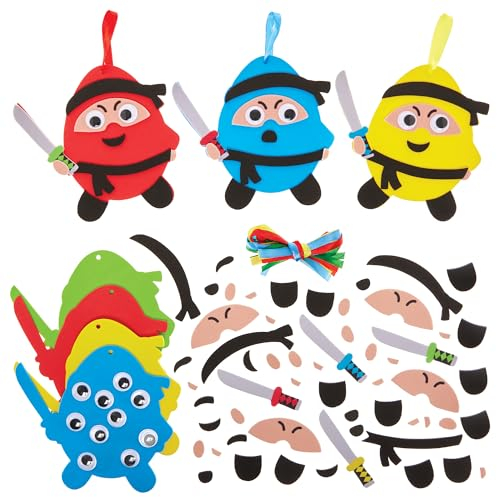 Baker Ross FX975 Ninja-Ei-Mix-und-Match-Deko-Bastelsets - Packung mit 8, Oster-Bastelsets für Kinder
