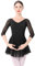 Ballettkleidung Damen Ballett Tanzkleid 3/4 �rmel Ballettanzug Gymnastik Tanztrikot mit Chiffon Rock Ballettkleid Ballerina Tanzkleidung Schwarz XL