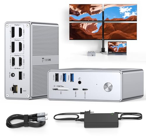 TobenONE Quad Monitor Docking Station with 4 HDMI, 18-in-1 DisplayLink Docking Station with 120W Charger, Dock for Thunderbolt 4/3 Laptops, USB-C Windows, MacBook(4 USB, 2 USB-C, Ethernet,SD/TF,Audio)