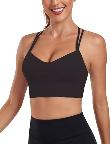 As Fariy Damen Cloud Longline Sport-BH U-Ausschnitt Spaghettiträger Trainings-BH Yoga Crop Tank Top (Schwarz,M)