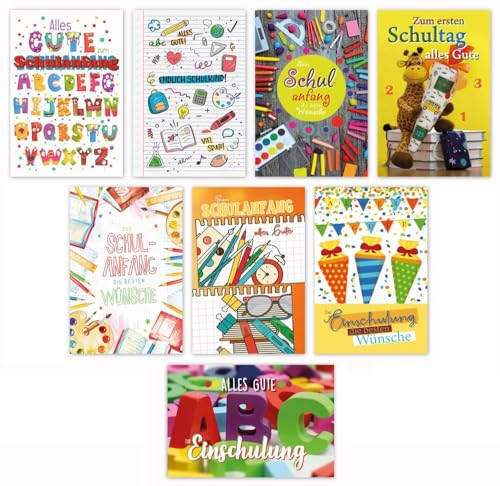 50 Grußkarten Glückwunschkarten Schulanfang Einschulung Schultüte ABC 1.Schultag mit weißen Umschlägen