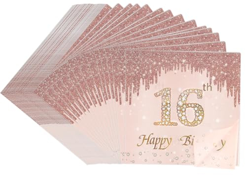 40 Stück Servietten 16 Geburtstag Mädchen,16.5 x 16.5 cm Happy Birthday Servietten,Roségold Papier Geburtstagsservietten Tischdekoration für 16. Geburtstag Mädchen Frau Frauen. (16th)