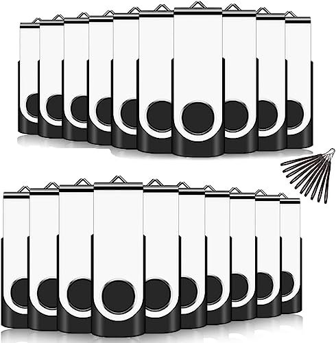 Cle USB 16GB, EASTBULL Clé USB 2.0 Flash Drive Clef USB Pivotant Stockage Disque Mémoire Stick Pendrive avec 20 Cordes (16GB*20PCS Noir)