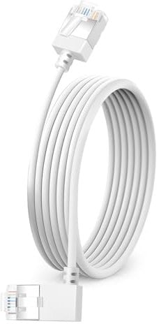 Dutevolns Slim Cat 6 Ethernet Cable 90° Left Angled 1M, Ultra Thin & Flexible Rj45 LAN Lead Gigabit Applicable For Mac, PC, Router, Ps4/5, (White)