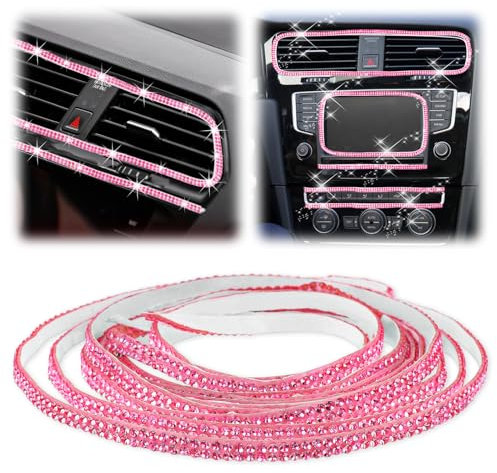Strassband Selbstklebend, 5 m Auto Lenkrad Dekoration Innenzubehör 5 mm Rosa Kristall Aufkleber Autozubehör Diamant Aufkleber Glitzer Strass Sticker Band für Kunsthandwerk Handy Geschenkdekoration