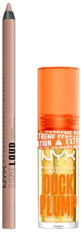 Bundle of NYX Professional Makeup Lipgloss mit Schmollmund-Effekt, Duck Plump Lip Lacquer, Clearly Spicy + NYX Professional Makeup Lipliner, Line Loud, 03 Goal Crusher