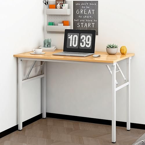 AuraCraft Tavolo Pieghevole, Scrivania per Computer, Tavolo da Ufficio in Legno, per Soggiorno, Casa, 120 x 60 cm, Bianco Teak