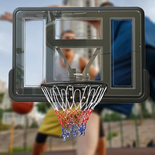 GFLCWYP 43.3'' Basketball Backboard And Rim Net, Wall Mounted Basketball Hoop PVC Shatter Proof Backboard And Rim Combo, Outdoor Basketball Hoop for Garage, Roof
