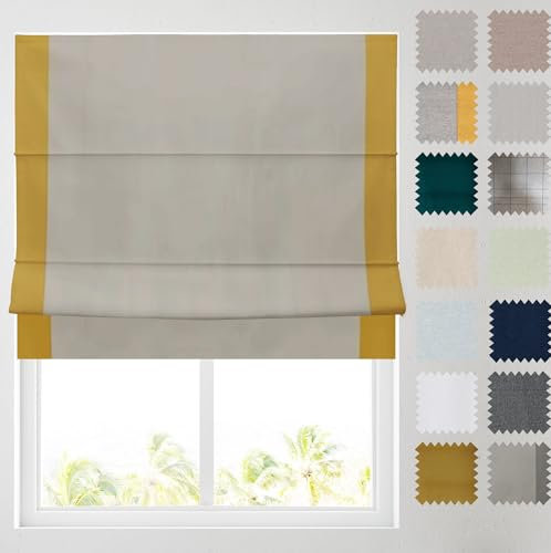 Barnes Blinds - Soft Textured Ara Blackout Roman Blinds -Durable Fittings Easy Fit (Grey/Gold Bordered 183cm)