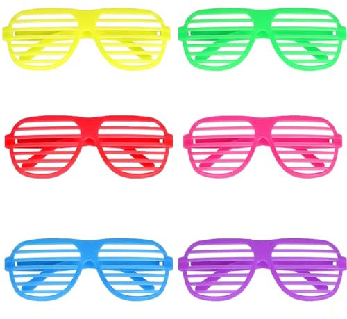 cadelon 6pcs 80s Disco Shutter Glasses,Shutter Brille 80er,Neon Shutter Shades Sunglasses,Shutter Shades Novelty Neon Glasses 80's Party Slotted Sunglasses for 80s Party Fancy Dress Costume Prop