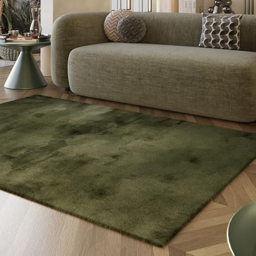 Wecon Home Moderner, sehr Flauschiger Hochflor Teppich von Esprit perfekt für Wohnzimmer, Schlafzimmer und mehr - Alice (130 x 190 cm, Olive)