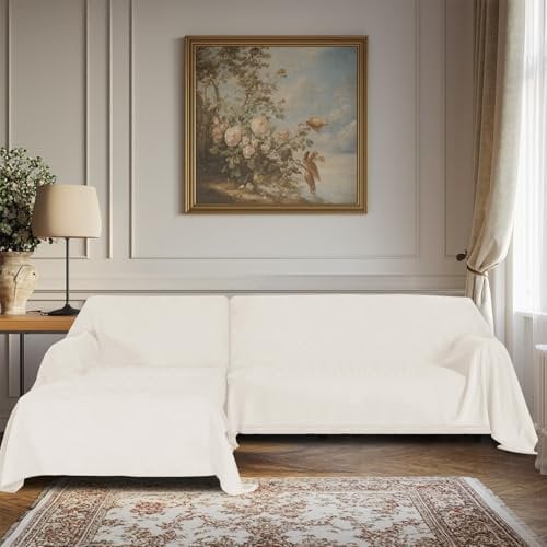 BellaHills Wasserdicht Chenille Sofa Überzug Weiche Sofabezug, Hund Katze Sofaschoner Anti Rutsch Couch Überzug für U Form L Form Sektionssofa, Waschbar Sofaüberwurf (Beige, 180279cm x 180279cm)
