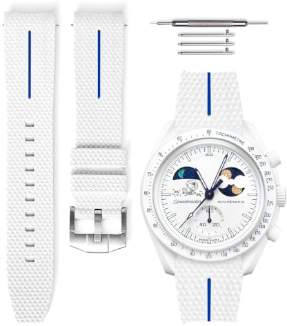 HORACE Universelles 20-mm-Uhrenarmband aus LSR-Silikon mit Schnellverschluss – Premium-Textur mit farbiger Linie – Kompatibel mit Omega x Swatch MoonSwatch