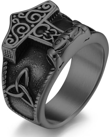 ZQIUDLOF Nordischer Thor's Hammer Edelstahlring, Vintage Thor's Hammer Titanium Ring