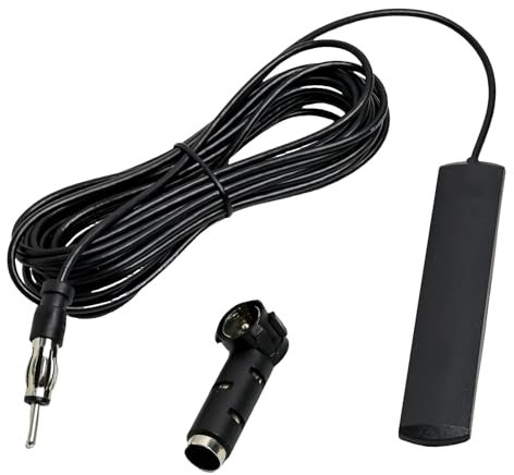Antenne Autoradio Voiture de Pare-Brise Universel, Collante Adaptateur Fiche DIN avec 5m Câble, FM AM Radio Amplificateur, Antenne Radio Voiture, Compatible avec Voitures Camions SUV Marine