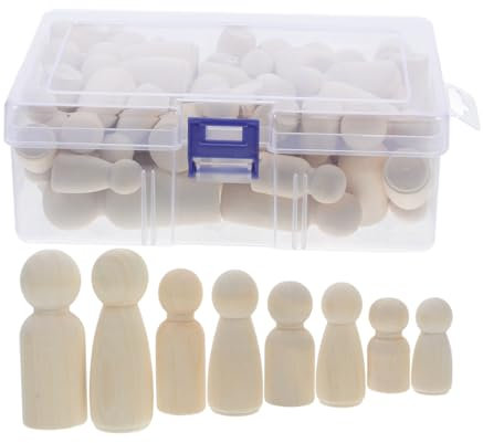 HAPINARY 50 Stück Bemalte Puppen, Blanke Holzpuppen, Holzpflockpuppen, Dekoration, Blanke Holzpflockpuppen, Holzpuppenmodell, Unvollendete Pflockmenschen, DIY Bemalte Pflockpuppen,