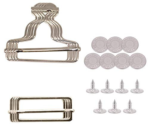 35mm Silver Metal Clip Fasteners with Sliders & Jean Buttons, 2pcs | Dungaree Buckle Set for Overalls, Suspenders, Jumpsuits, Straps, Workwear, Jackets, Belts & DIY Sewing