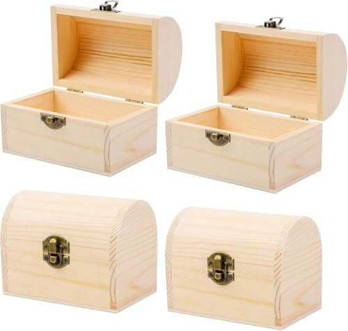 4 Stück Pirat Holz Schatztruhe, Kindergeburtstag Hochzeit Box Schatzkiste Mit Deckel Holzkiste Aufbewahrung für Aufbewahren Dekorieren Kindergeschenk Geld Hochzeitsgeschenk Truhe aus Holz 12 x 8 x9 cm