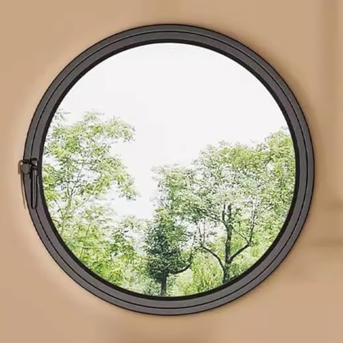 Flush Mount Rundes Drehbares Flügelfenster, Aluminium-Legierung Gehärtetes Glas Schuppen-Fenster, Für Badezimmer, Schlafzimmer, Küche, Haus,Black 3,55cm/21.6in