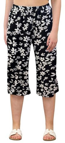 Women's Summer Wide Leg Culottes Stretchy Elasticated Waist Cropped Palazzo Shorts (Lily Black L-XL)