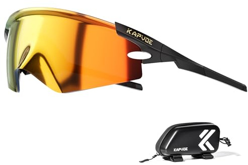 KAPVOE Fahrradbrille HD Spiegelglas UV400 Herren Damen K410 | 5-stufige Bügel mit Metallkern, HD-Spiegelglas , Lotus-Effekt, UV400