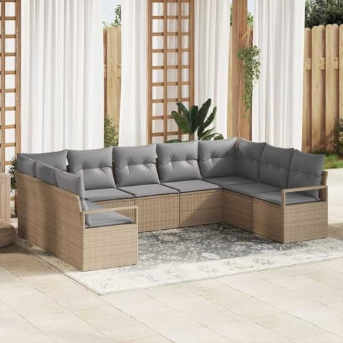 Runheo Gartensofa-Set 9-teilig Beige Hellgrau, Poly-Rattan Lounge-Möbel mit Kissen, wetterbeständig, Outdoor-Sitzgruppe für Terrasse & Balkon, langlebiges Design