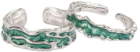 ANAZOZ Couple Wedding Rings Customizable Sterling Silver, Aurora, Him and Her Rings Silver Green Adjustable