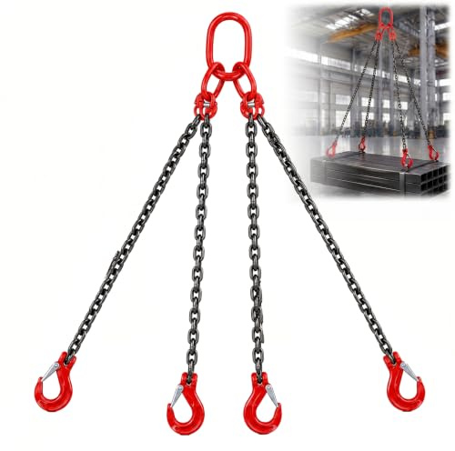 NBYTLT 4-Leg Chain Sling, 3m G80 Lifting Chains with Hooks, 8T