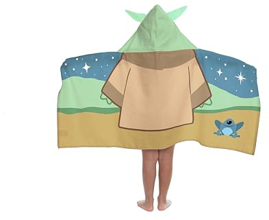 Jay Franco Disney Star Wars Le Mandalorien – Grogu (Baby Yoda) – Serviette Cape De Bain À Capuche 56 × 56 cm Pour Enfants, Ultra Douce Pour Bain, Plage, Produit Sous Licence Officielle, Multicolore