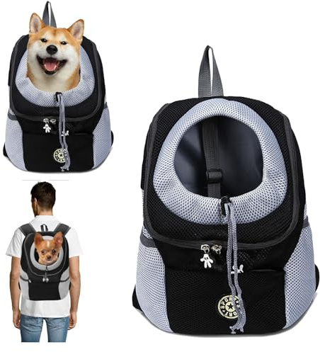 Heucadup dog backpack carrier, dog carrier backpack Carrying Capacity up to 7.5 kg (16 lbs) pet carriers for dogs cat bag, Head-Out Design, Foldable, Adjustable, and Breathable - With Front Pocket