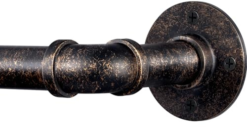 DEFYNEE Gardinenstange Antikbronze, 80-218 cm 25mm Industrial Vorhangstange | wetterfest, Outdoor & Indoor, Wand- & Deckenmontage, bis 15 kg, Scheibengardinenstange，gardinenstangen & -schienen